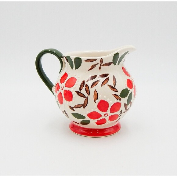 Dutch Wax Coastline Imports Red Green Floral Creamer Embossed Hand-Painted - Picture 3 of 8